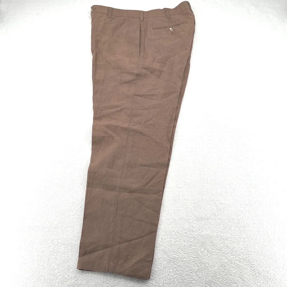 Vintage Banana Republic Mens Pants 33R Brown 100% Irish Linen Flat Front